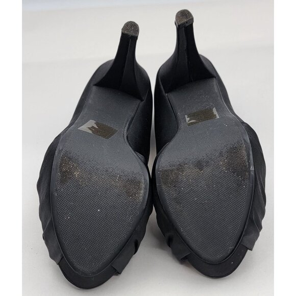 Davids Bridal Black Satin Peep Toe Heels With Rhinestone Accent Size 7.5 - Picture 8 of 12